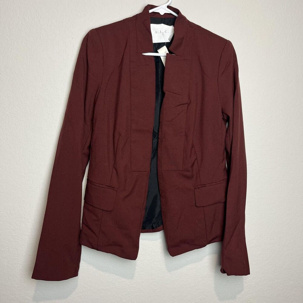 A.L.C. Blazer Womens 4 Red Wool Mohair Silk Collarless Suit Jacket Lined Slim